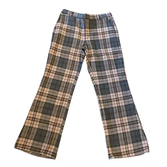 Area Stars Plaid Flare Leg Pants With Belt Loops in Gray/Pink Size L - Picture 2 of 7